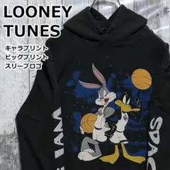 ルーニーテューンズ パーカー フーディー キャラプリント 黒 M プルオーバー