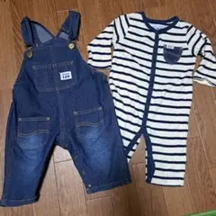 Buddy Lee ストライプロンパース&デニムオーバーオールセット 80