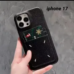 人気！iphone17 レザーケース ポケット2個付 ブラックのサムネイル