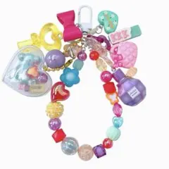 ビーズストラップ カラフル リボン じゃらじゃらキーホルダー