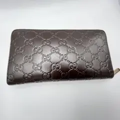 極美品　GUCCI　GG シマレザー　ブラウン　長財布　ラウンドジップ　大き目