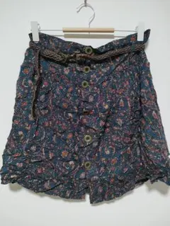 レディース ネイビー 花柄 ペイズリー柄 フレアスカート ミニスカート