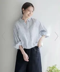 新品タグ付き　【リネン100%】ドロストストライプシャツ　スタディオクリップのサムネイル