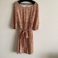 プロポーションボディドレッシング　花柄七分袖ワンピース ベージュ