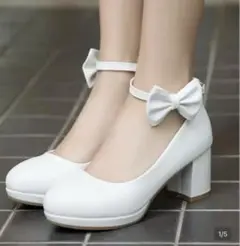 ロリータ ホワイト リボン パンプス ローヒール