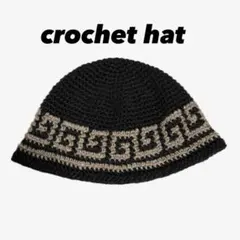 ビーニー ハンドメイド クラッシャーハット 幾何学 雷紋柄 バケットハット