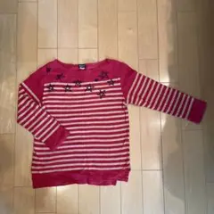 赤とストライプ 星刺繍 長袖トップス