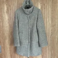 ツイードコート★毛100 ニットシンプルハーフジャケットグレーミューニックミドル