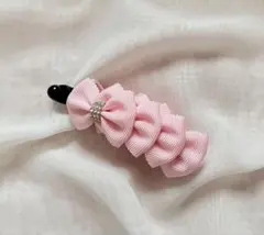 ピンク リボンヘアクリップ ビジュー付き 可愛い♡ハンドメイド ヘアアクセサリー
