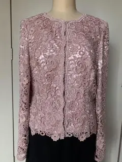 ピンク色花柄レース長袖フォーマルジャケット