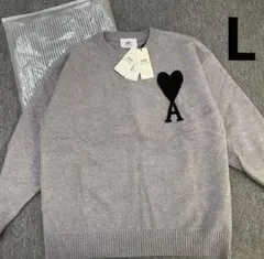 新品 Amiparis グレー ハート刺繍 セーター L 男女兼用