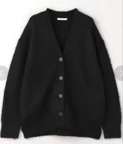 Vネック シャギーニット カーディガン　ブラック