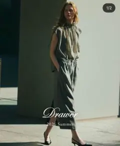 完売品】DRAWER SUMMER チェックギャザーネックノースリーブブラウス 