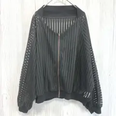 【美品】APROS＆CO.N.Y シアーストライプ ブルゾン LL 黒 ジップ