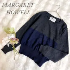 マーガレットハウエル◆クルーネックニット(M)グレー 紺 バイカラー 大人女子
