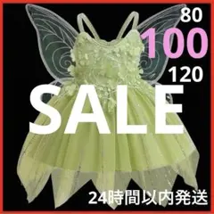 【100】羽付き　コスプレ　ワンピース　ディズニー　妖精　緑色　子供　キッズ