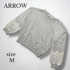 【ARROW】アロー　袖レース切替　ニットプルオーバー M ミントグレーのサムネイル