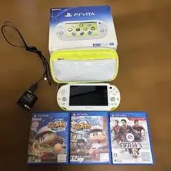 [希少]PS Vita ホワイト/ライムグリーン 本体 充電器・カセット付