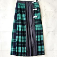 未使用級 オニールオブダブリン グリーン パッチワーク切替え ロングスカート