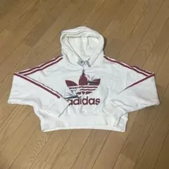 美品 adidas 刺繍クロップドパーカー M ホワイト テベ•マググ