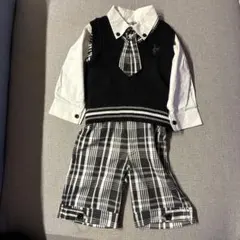 フォーマルドレス 95cm 黒と白のチェック柄