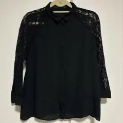 ZARA BASIC ブラック レーススリーブ シャツ