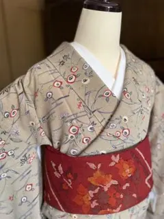 ちりめん小紋　紅型万寿菊柄