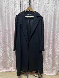 ZARA ブラック ロングコート ウエストリボン付 MANTECO