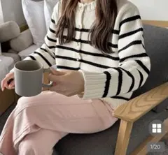 ストライプラウンドカーディガン nugu AFULE