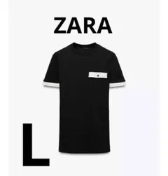 ZARAザラ新品コントラストビジュートリムTシャツL