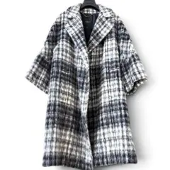 美品 MaxMara ゆったり グレンチェック ふわふわアルパカシャギーコートのサムネイル