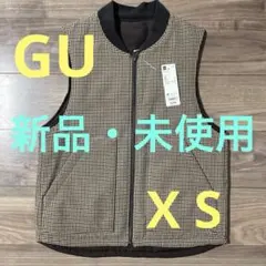 新品・未使用　GU チェック柄 ダウンベスト XS ブラウン