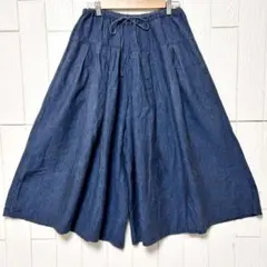 美品 ネストローブ インディゴ リネン タック キュロットパンツ ワイドパンツ