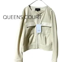 【新品タグ付き】QUEENS COURT ノーカラージャケット ベージュのサムネイル