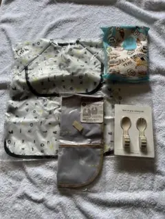 離乳食グッズ詰め合わせ　お食事エプロン長袖　スプーンフォーク【匿名配送】