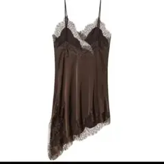 【新品】ブラウン サテン レース キャミソール ワンピース