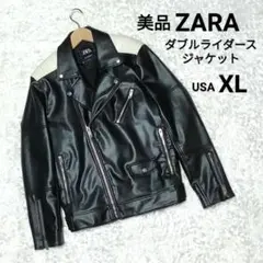 美品 ZARA ダブルライダースジャケット XLサイズ フェイクレザー ブラック