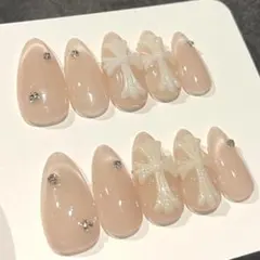 No.91ネイルチップ マグネットフレンチ ちゅるんピンク クロス クロムネイル