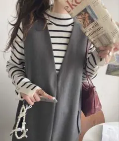 クラシカルエルフ Ｖネックワンピース　ジャンパースカート M チャコールグレー