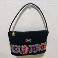 美品 フェイラー 花柄刺繍 ハンドバッグ ブラック