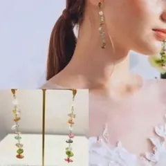 【アレルギー対応925】天然石 ロングピアス マルチトルマリン　撮影