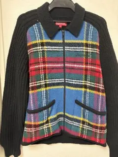 Supreme ジップアップ ニット チェック柄 ブラックのサムネイル