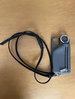 グレー レザー スマホケース ショルダーストラップ