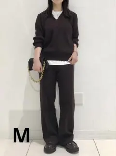 UNIQLO ウォッシャブルニットリブポロセーター ワイン M