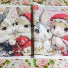 未使用 可愛いウサギちゃんパネル生地＆チェリー.リボン柄生地 - メルカリ