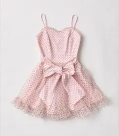 破格です>⁠.⁠<インフルエンサー企画ピンクドット柄リボン付きミニワンピース