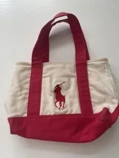 POLO RALPH LAUREN 赤×オフホワイト/ミニトートバッグ