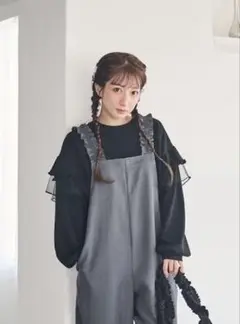 辻希美さんアンジュシャルムAngeCharme 袖フリルプルオーバー　ブラック