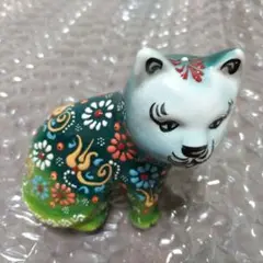 トルコ雑貨 猫の顔が残念な花柄陶器動物置物 約13cm