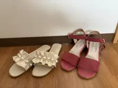 サンダル 2足セット パール フリル ピンクのサムネイル